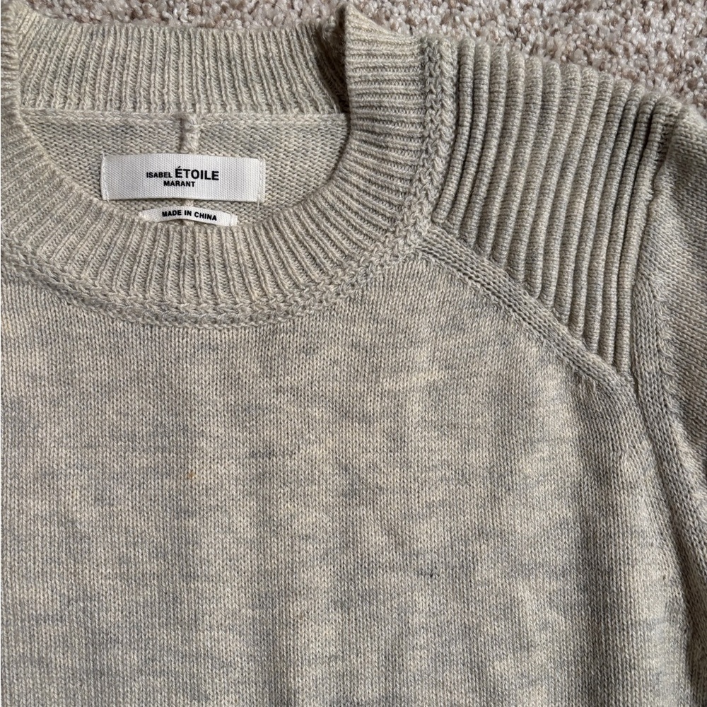 Isabel Marant Etoile Distressed Crewneck Cotton-Wool Sweater Light Gray Size 36 - Picture 6 of 11
